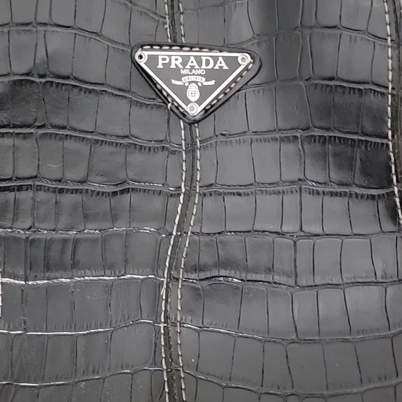 Faux Prada Black Leather Snakeskin Tote Bag Handbag - Picture 2 of 6
